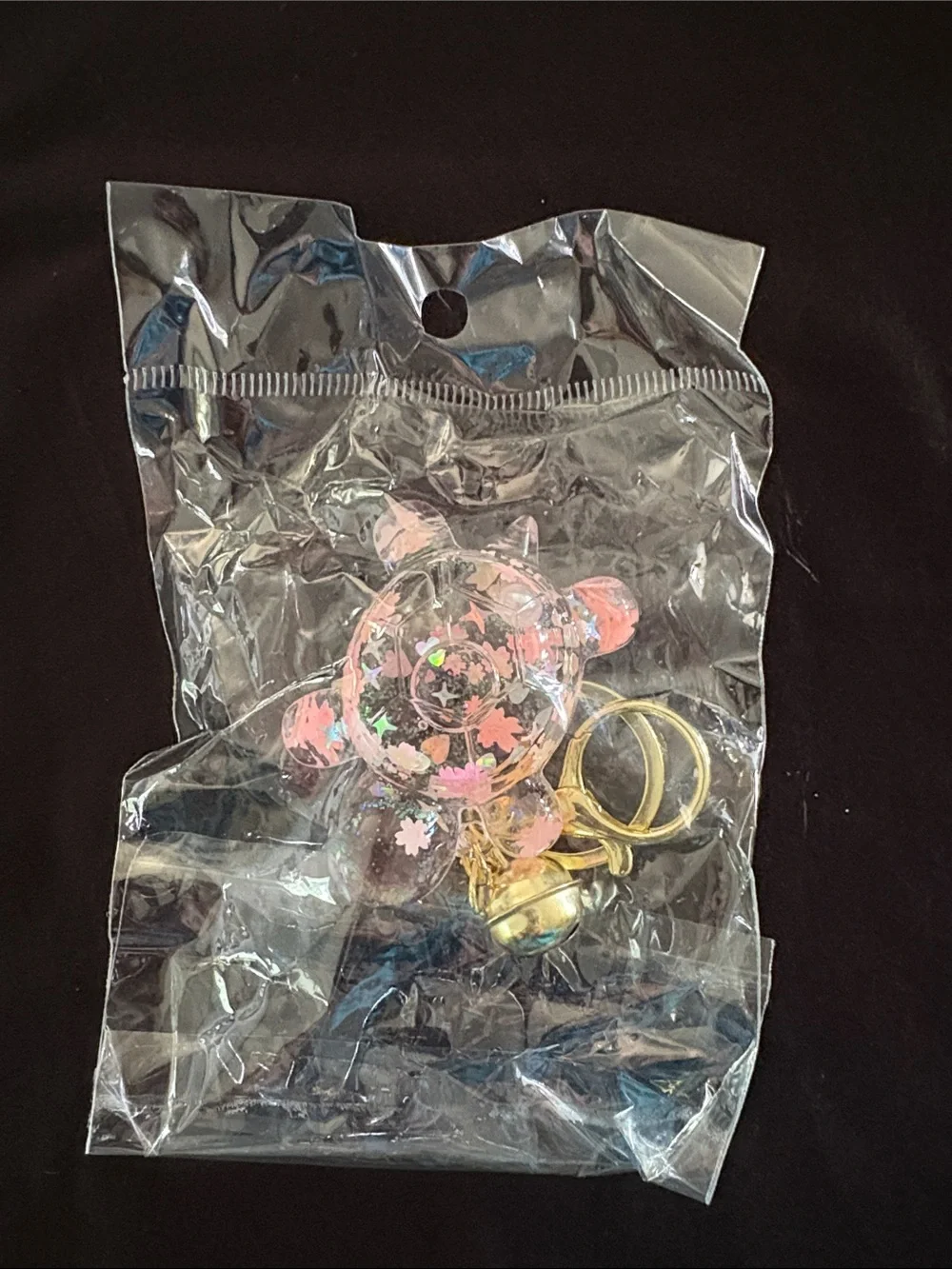 Clear Acrylic Pink Water Filled Turtle Keychain Bag Charm with Glitter Confetti